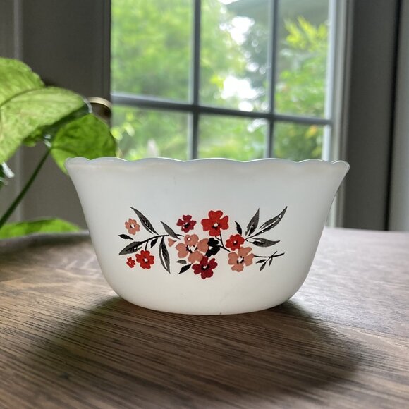 4 FIRE KING Primrose Custard Cups Ramekins, 1960s, Floral #424, Limited edition - Picture 6 of 12